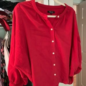 Red button down loose top